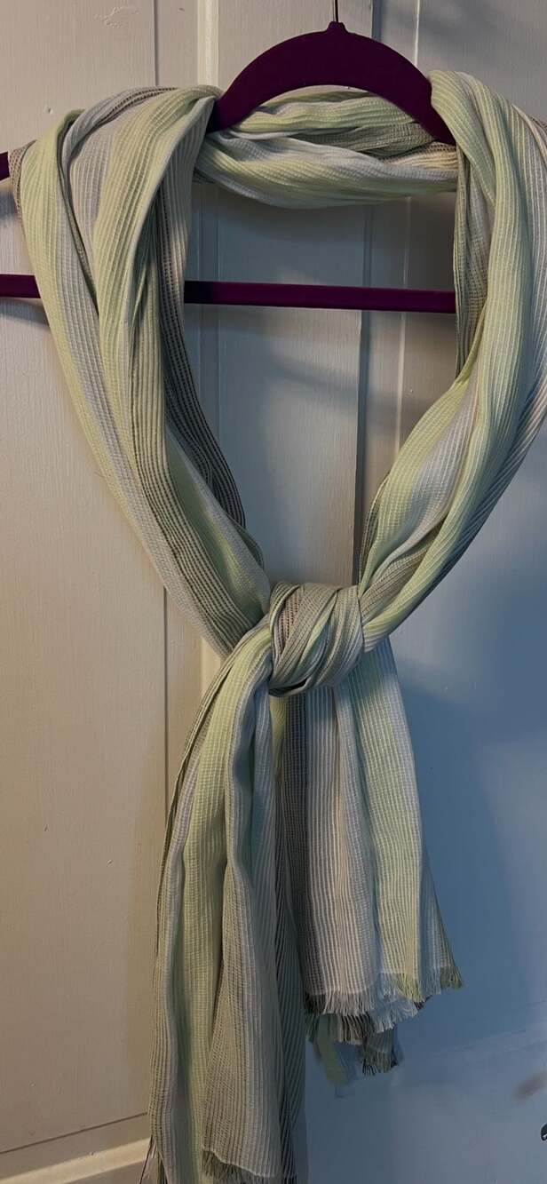 Talbots Striped Lightweight Scarf Green Blue White Fringe